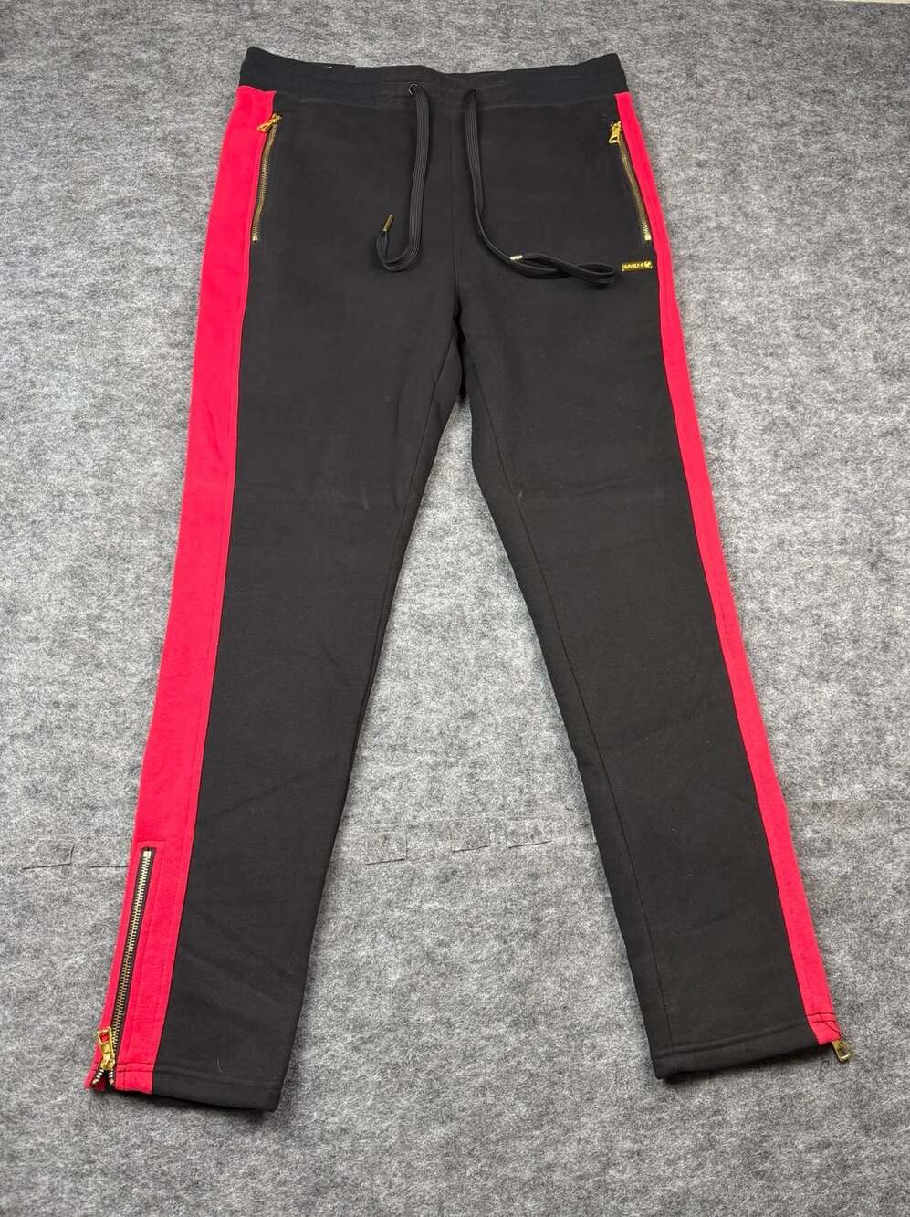 Makobi M2650 Sweatpants Size L Black Red Side Stripe Zippers